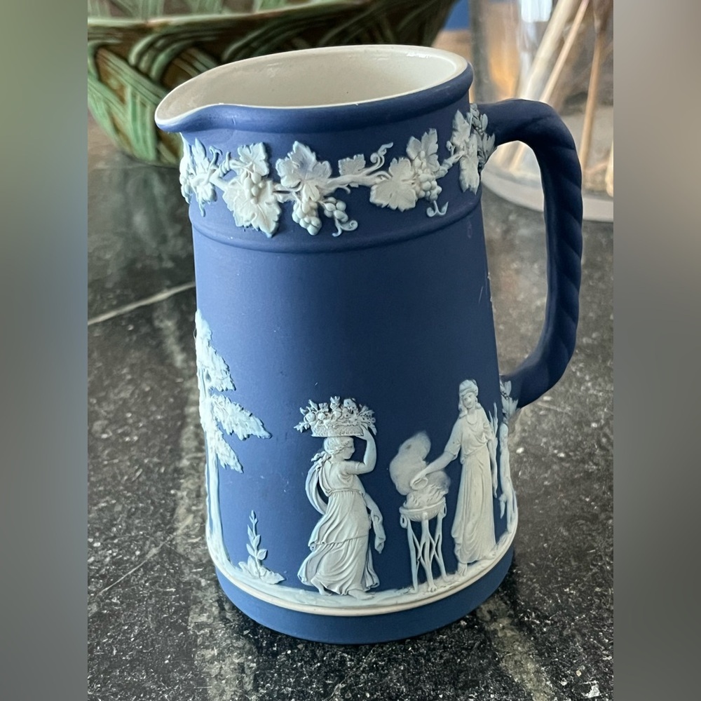 Antique Wedgwood 19th Century Blue White Jasperware Pitcher